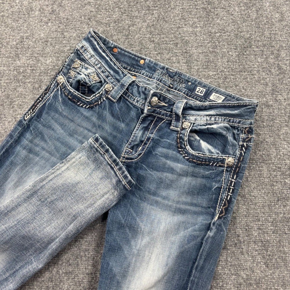 Miss Me Skinny Jeans 28 Blue Embellished Flap Pocket Distressed Womens JE8036SX